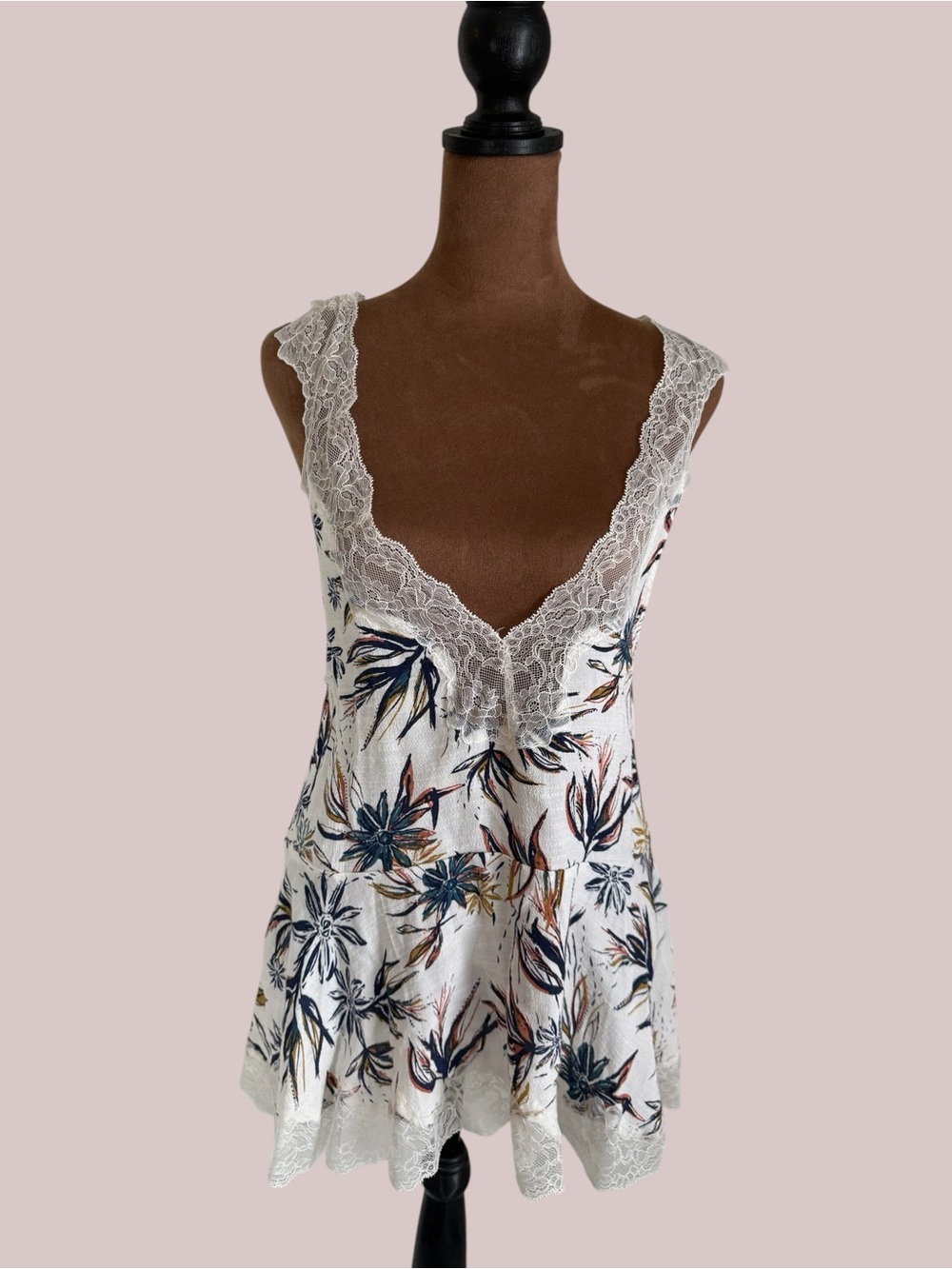 Free People Lace-Trim Floral Chemise Nightdress - White